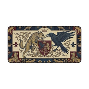Medieval Wolf Raven Desk Mat XL XXL Mousepad Gothic Tapestry Mythical Fantasy Desk Pad
