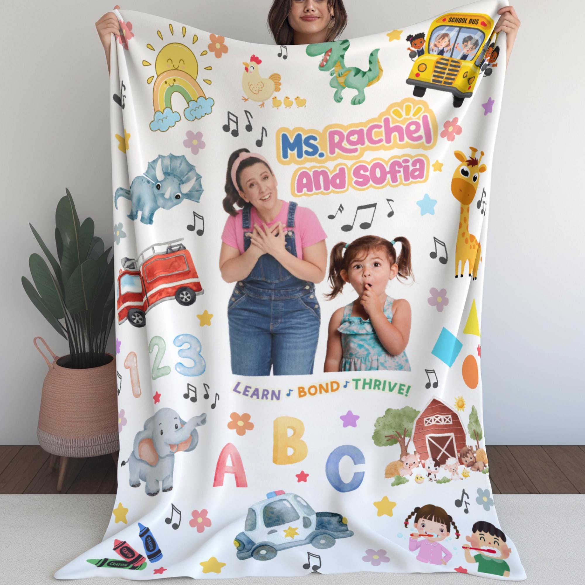 Personalized Miss Rachel Blanket, Custom Photo and Name Kids Blanket, Birthday Gift, Cozy Learning Blanket, Children's Gift,Toddler Blanket