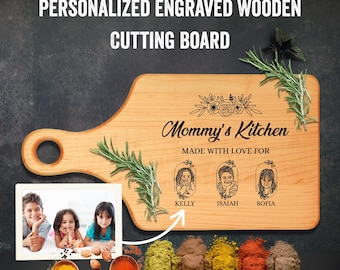 Personalized Wooden Cutting Board Photo Engraved, Housewarming,Weddings,Engraved Kitchen Decor, Family Cooking, Closing Gifts,Christmas Gift
