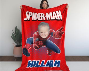 Couverture Spiderman personnalisée, couverture en velours de super-héros pour enfants, cadeau cosplay, jeté douillet, confort au coucher, nom personnalisé