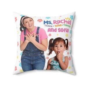Personalized Ms. Rachel Kids Pillow with Custom Name & Photo, Soft Square Cushion for Nursery, Gift for Toddlers and Ms. Rachel Fans Gift 20" × 20"