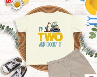 Construction Birthday Shirt, Dump Truck Tee, I'm Two and Digging It, Custom Name