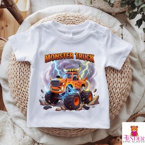 Camiseta Monster Truck, inspirada en el Monster Truck El Toro de Monster Jam, regalo de cumpleaños, regalo personalizado para niños, regalo para pequeños amantes de los camiones. White