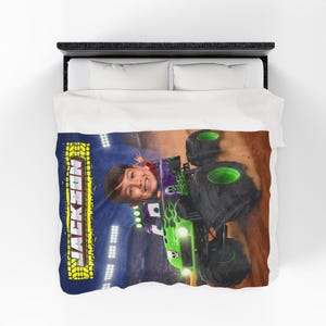Gepersonaliseerde monstertruckdeken: Monster Jam Grave Digger Monster Truck, verjaardagscadeau, aangepast kindercadeau, cadeau peuter vrachtwagenliefhebber 60" × 80"