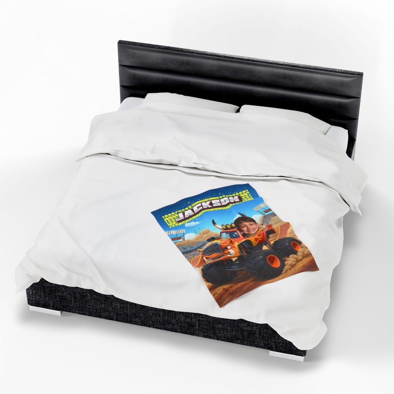 Gepersonaliseerde El Toro Loco-monstertruckdeken: monstertruck aangepaste deken cadeau voor kinderen, gepersonaliseerd cadeau voor peuter, cadeau vrachtwagenliefhebber afbeelding 7