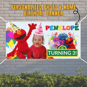 Personalisierte Elmo Cookie Monster Abby Geburtstagsbanner, Name und Foto Party Decor, Kinder Geburtstag Dekorationen, personalisierte Banner