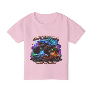 Megalodon Shark Monster Truck T-Shirt: Kids "Born to Crush" Graphic Tee, Monster Jam, Megalodon Shark, Grave Digger Monster Truck Lover Gift Light Pink