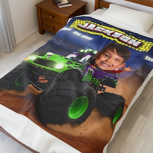 Gepersonaliseerde monstertruckdeken: Monster Jam Grave Digger Monster Truck, verjaardagscadeau, aangepast kindercadeau, cadeau peuter vrachtwagenliefhebber afbeelding 2