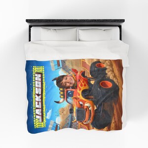 Gepersonaliseerde El Toro Loco-monstertruckdeken: monstertruck aangepaste deken cadeau voor kinderen, gepersonaliseerd cadeau voor peuter, cadeau vrachtwagenliefhebber 60" × 80"