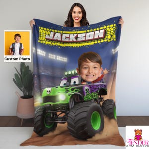 Personalized Monster Truck Blanket: Monster Jam Grave Digger Monster Truck Velveteen Plush Throw, Custom Kids Gift, Toddler Truck Lover Gift