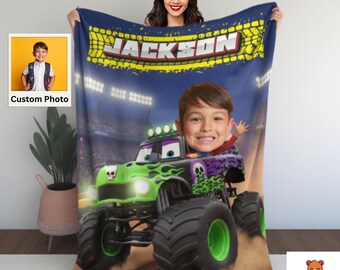 Gepersonaliseerde monstertruckdeken: Monster Jam Grave Digger Monster Truck, verjaardagscadeau, aangepast kindercadeau, cadeau peuter vrachtwagenliefhebber