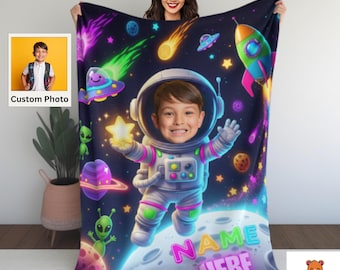 Personalized Astronaut Blanket: Custom Kids Space Photo Throw