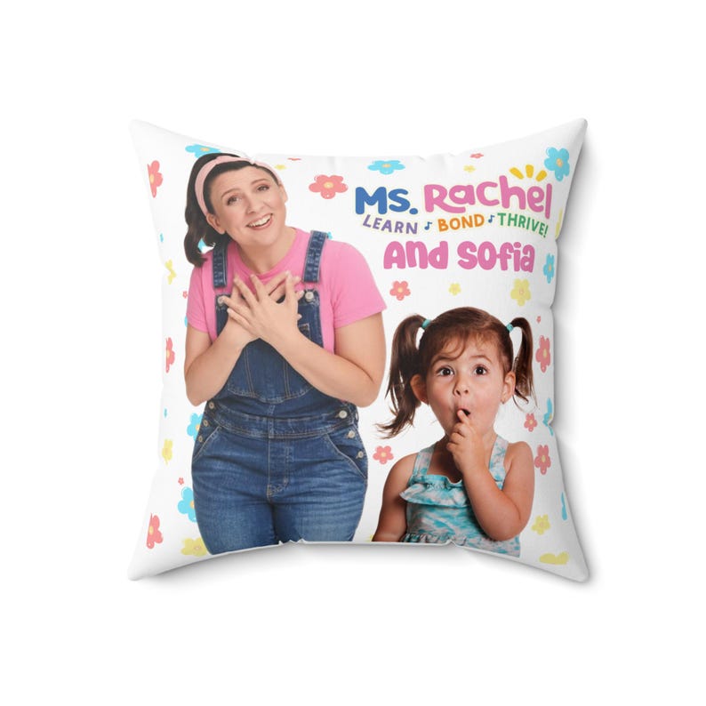 Personalized Ms. Rachel Kids Pillow with Custom Name & Photo, Soft Square Cushion for Nursery, Gift for Toddlers and Ms. Rachel Fans Gift 18" × 18"