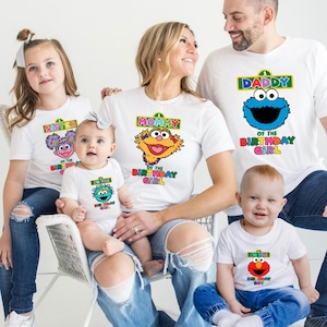 Magliette personalizzate per il compleanno di Elmo, t-shirt personalizzate con personaggi di strada, magliette per il compleanno di bambini, genitori e bambini, Elmo Cookie Monster