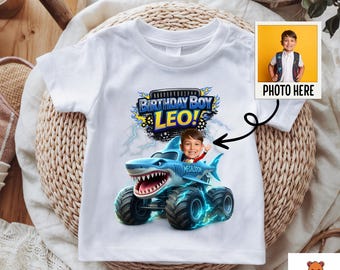 Megalodon Shark Monster Truck T-Shirt: Kids "Born to Crush" Graphic Tee, Monster Jam, Megalodon Shark, Grave Digger Monster Truck Lover Gift