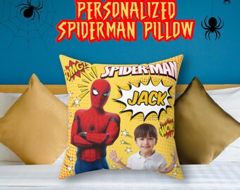 Personalized Spider-Man Pillow, Kid&#39;s Room Decor, Superhero Gift, Custom Superhero Pillow, Photo Pillow, Kids Superhero, Cute Superhero