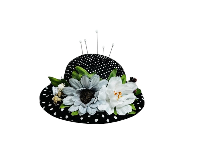 Polka Dot Pincushion – Handmade Floral Hat Needle Holder