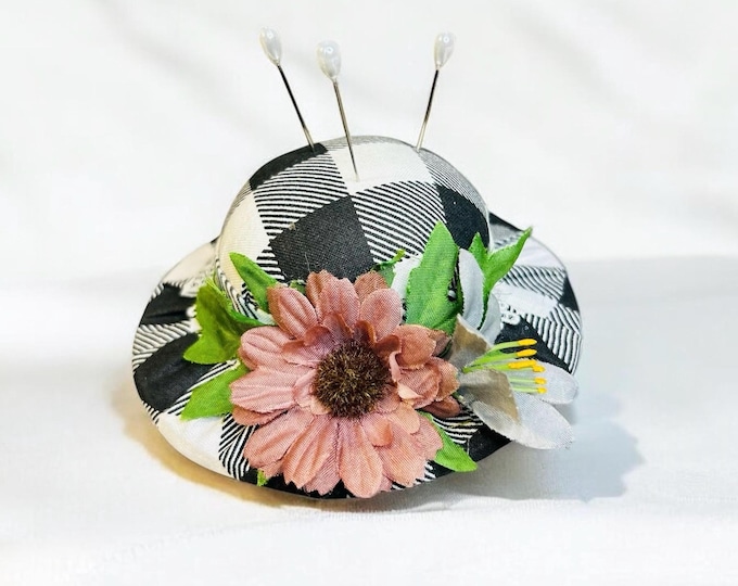Floral Hat Pincushion – Sage Green Needle Holder, Craft Gift