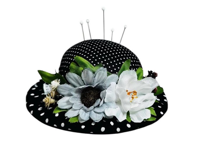 Polka Dot Pincushion – Handmade Floral Hat Needle Holder