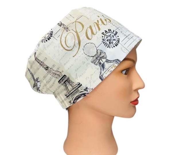 Surgical Scrub Hat Cotton Material Breathable Design Eiffel Tower Paris Print Medical Cap Adjustable Fit Nurse Headwear Healthcare