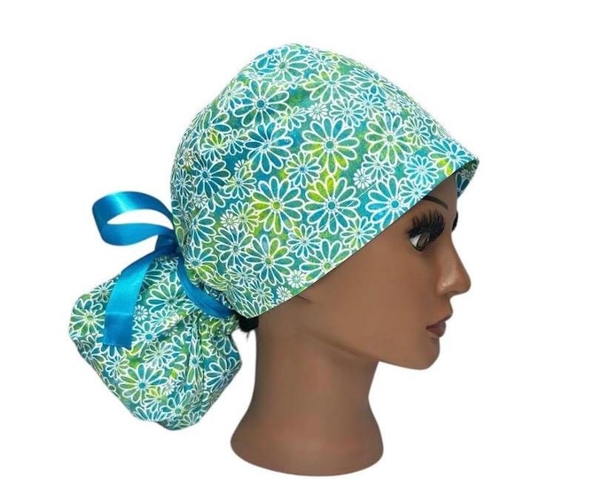 Surgical Ponytail Scrub Cap Floral Nurse Uniform Hat for Operating Room