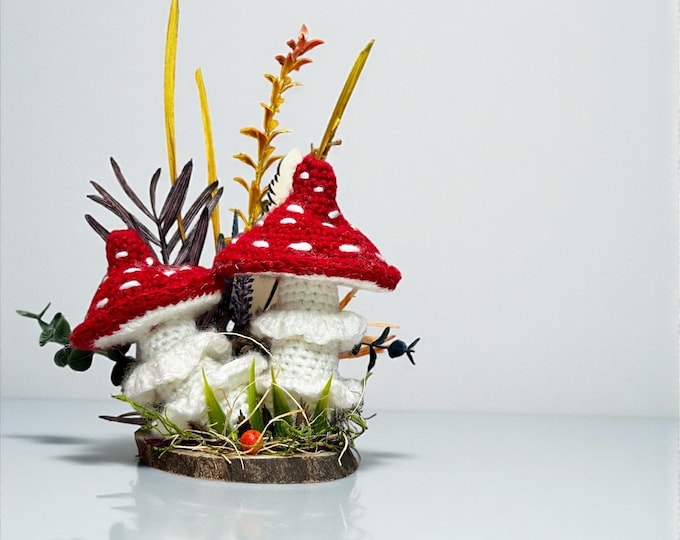 Crochet Decorative Red Fly Agaric Mushroom Toadstool Set Dark Cottage Core Home Decor