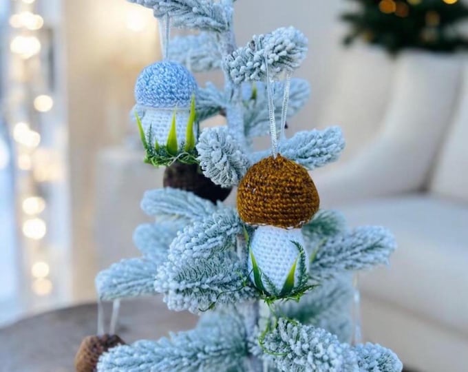 Crochet Mushroom Ornament, Handmade Cottagecore Christmas Decor