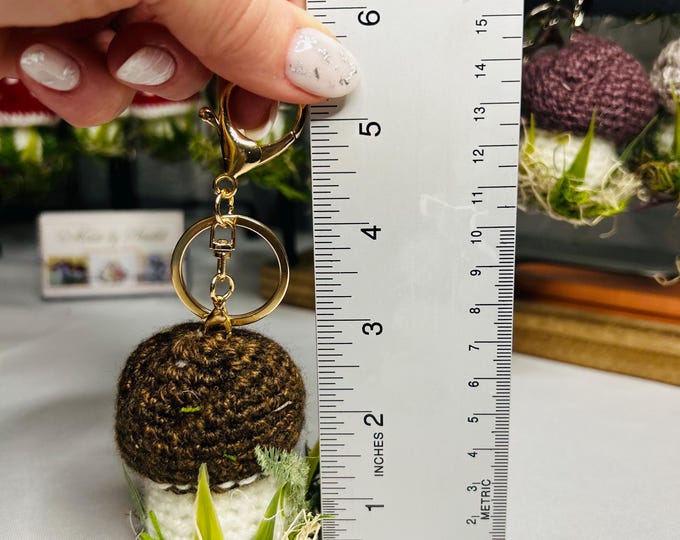 Handmade Crochet Mushroom Keychain – Backpack Clip-on Charm
