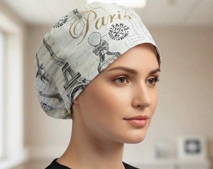 Euro Style Surgical Scrub Cap Nurse Uniform Hat Operating Room Surgeon Cap Gift for Nurses Week - Eiffel Tower Paris Print