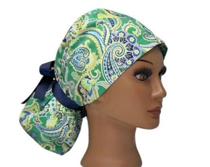 Surgical Scrub Cap with Ponytail Nurse Uniform Hat for Operating Room Green Print Perfect for St.Patrics Day