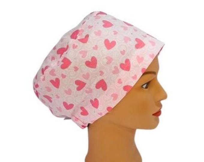 Valentines Day Euro Style Surgical Scrub Hat  Nurse Cap Pink Hearts Print