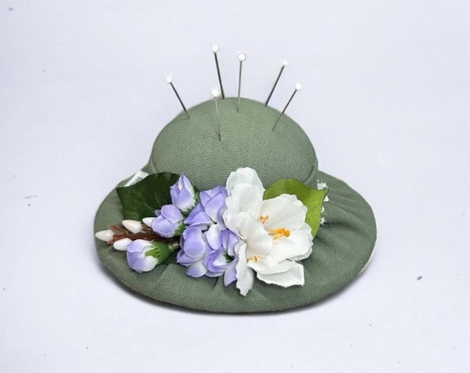 Floral Sage Green Pincushion – Handmade Cottagecore Needle Holder