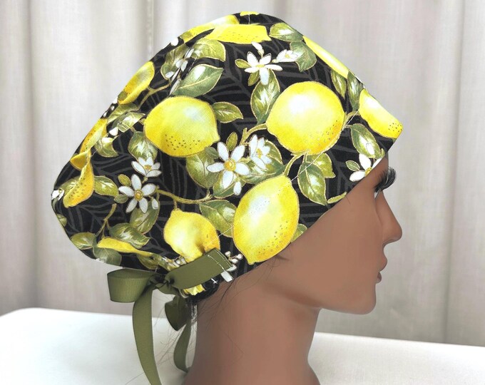 Lemon Print Surgical Scrub Cap Nurse Uniform Hat Operating Room Head Covering OR Nurse Gift