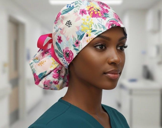 Surgical Ponytail Scrub Cap Floral Nurse Uniform Hat for Operating Room