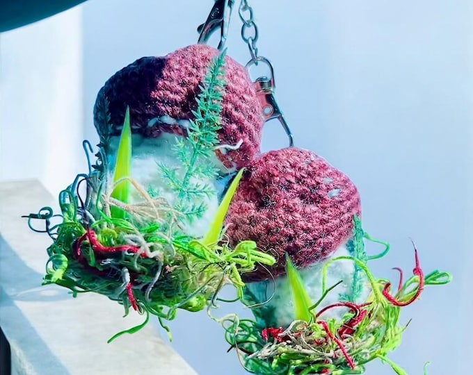 Mushroom Car Charm Set – Clip-on Rearview Mirror Decor Handmade Crochet Mushrooms