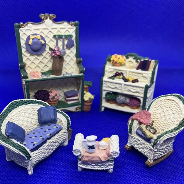 Victorian Memories Miniature Dollhouse Patio Furniture Set, 5 Detailed Pieces, Avon Fine Collectibles, Vintage