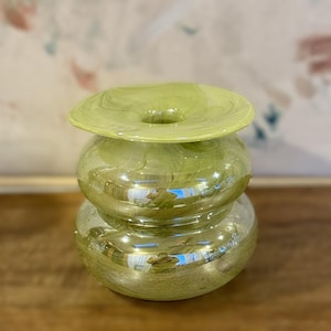 Vintage Green Bubble Glass Vase – Stacked Art Glass, MCM Hand-Blown Decorative Floral Vase