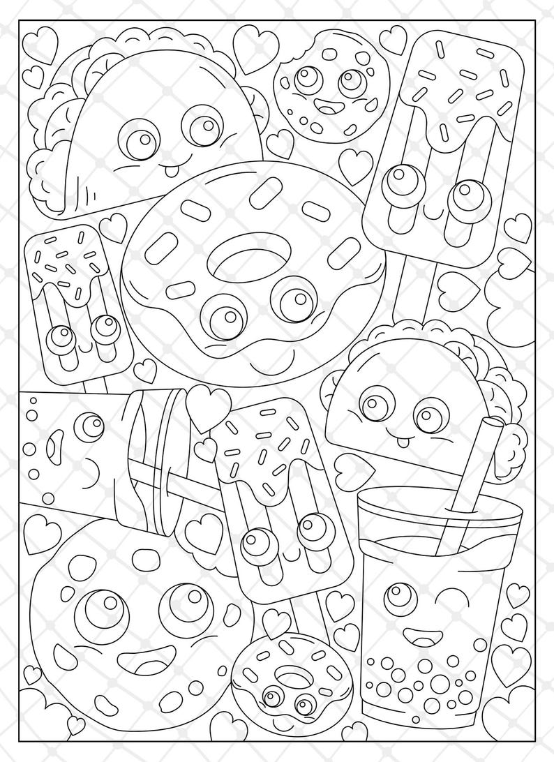 20 Printable Food-themed Coloring Pages – Digital Coloring Book PDF for Kids &amp; Adults – Instant ...