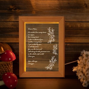 Luz de noche personalizada con letras escritas a mano / Marco de fotos LED / Ideas de regalo para el Día de la Madre 2025 / Regalos personalizados para el cumpleaños de mamá