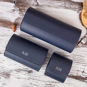 Scatola portaoggetti per orologi da viaggio in pelle blu personalizzata, regalo per la festa del papà, regalo di compleanno per lui, regalo di anniversario, decorazione per la scrivania
