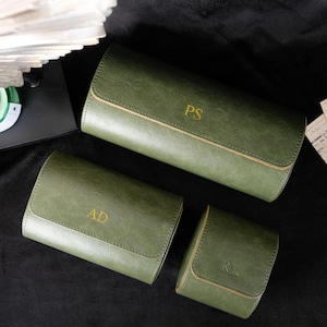 Scatola porta orologi in pelle vegana verde retrò, porta orologi da viaggio con 1/2/3 scomparti, scatola porta orologi personalizzata per sposi, regalo di nozze, regali per la festa del papà