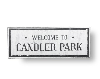 Rustic Wooden Neighborhood Sign  Welcome to Candler Park 6 x 17  Distressed Vintage Type Sign