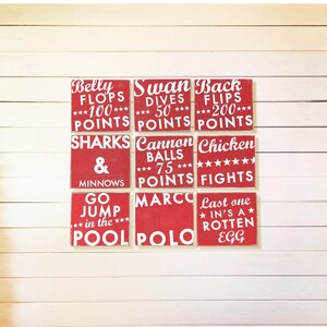 Set of 9 Wooden Pool Signs *Multiple Sizes Available* 7 x 8 or 12 x 12