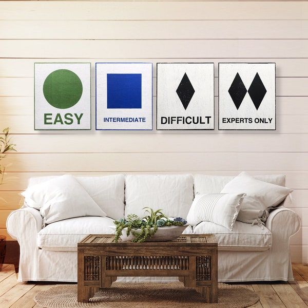 Ski Signs Set of FOUR  all signs 17 x 20 or 11 x 14  Ski Art, Experts, Mogul Sign  Downhill Ski Sign ski sign - with FREE SHIPPING