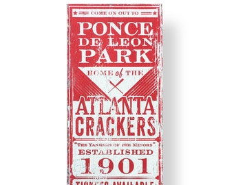 Rustic Atlanta Crackers Baseball Sign: Vintage Style Wooden Decor (9x24)