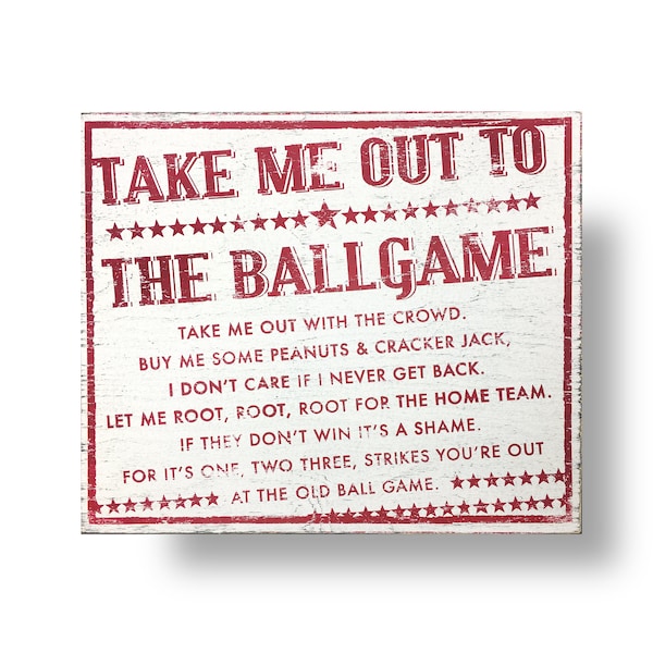 Take Me Out to the Ballgame rustic wooden sign 22 x 25 Baseball World Series Baseball rustic sign Boys room wall decor Kids room