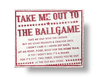 Take Me Out to the Ballgame rustic wooden sign 22 x 25 Baseball World Series Baseball rustic sign Boys room wall decor Kids room
