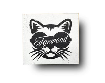 Edgewood Cat Wooden Sign: Atlanta Neighborhood Wall Decor