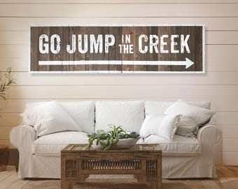 Rustic Cedar 'Go Jump in the Creek' Sign - Large Weatherproof Lake Art (Ships Unassembled)