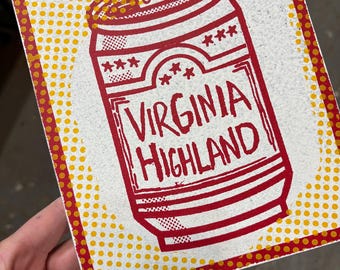 Virginia Highland Beer Can- Smaller fun size 6.5 x 8 Funny rustic Wooden Sign